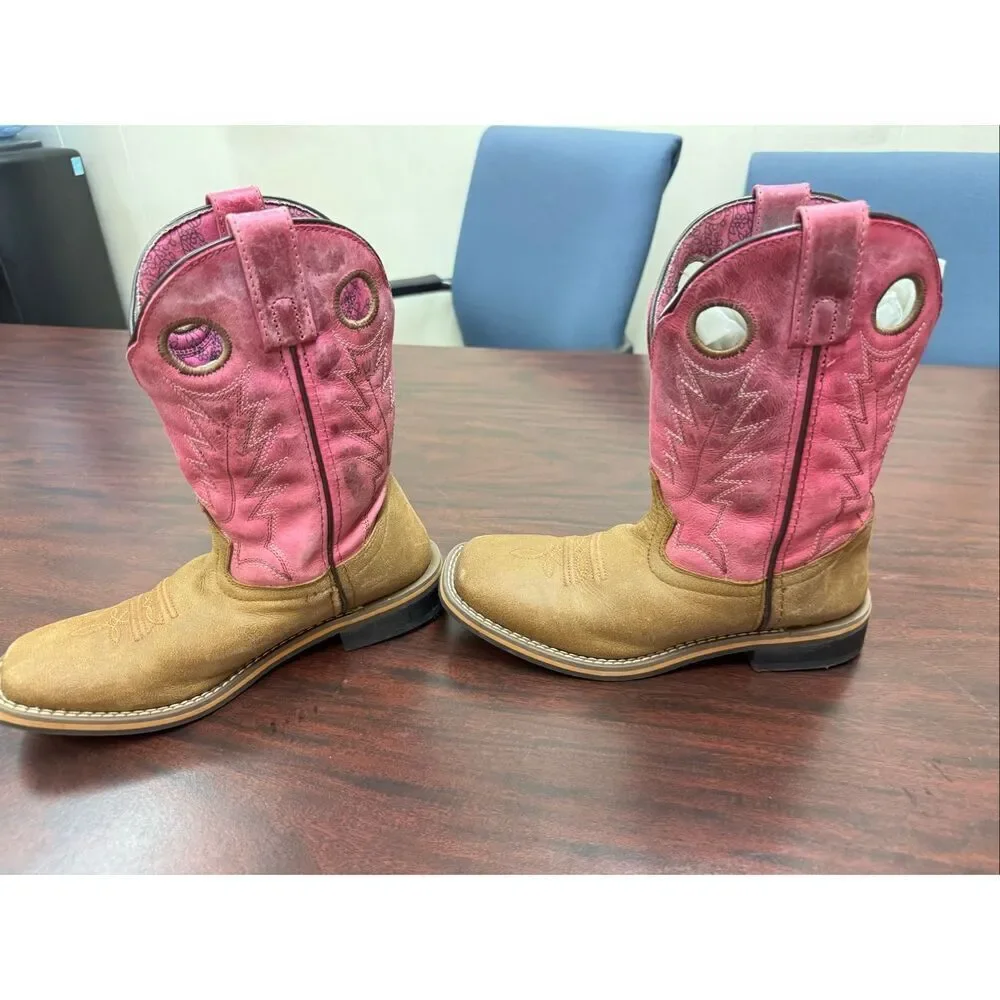 Smoky Mountain Kids Pink and Brown Leather Cowgirl Boots Size 3 Childs